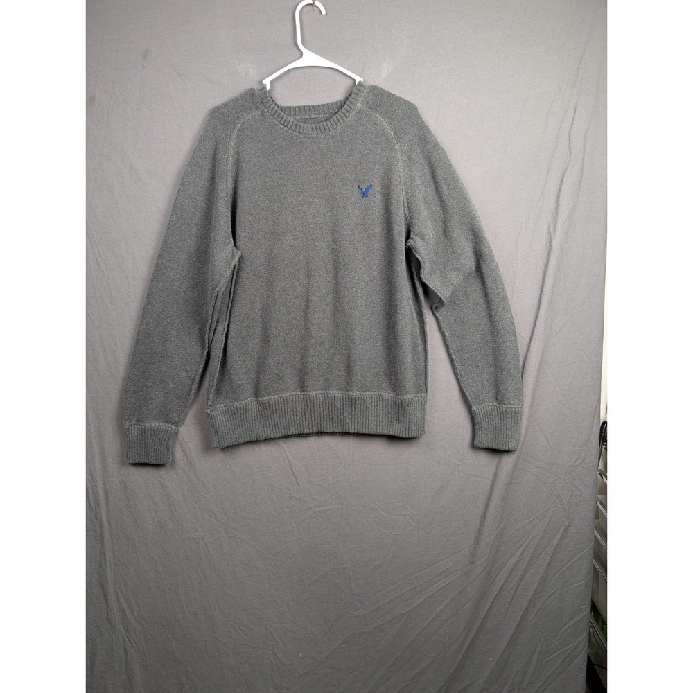 American Eagle Outfitters Mens Gray Crewneck Knit Sweater XL Embroidered Logo